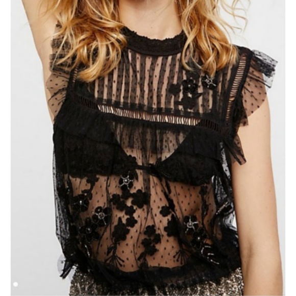 Free People Black Starshine Top Size M - Picture 1 of 6